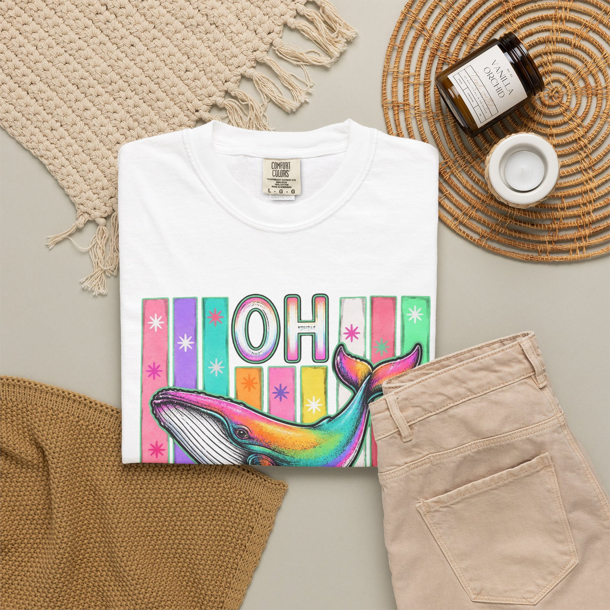 Oh Rainbow Whale T Shirt Retro Striped Graphic Tee