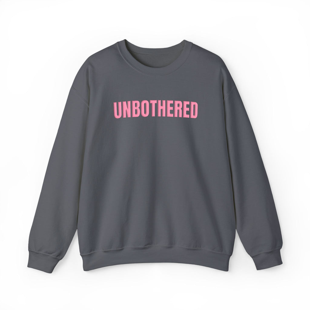 UNBOTHERED Puff Print Sweatshirt, Pink Raised Letter Crewneck, Trendy Graphic Sweatshirt, Cozy Oversized Pullover, Gift for Her
