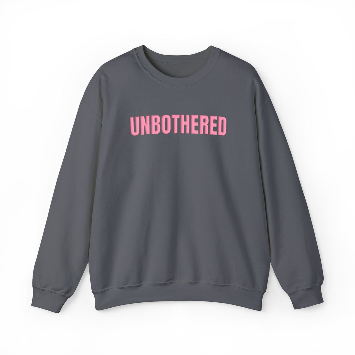 UNBOTHERED Puff Print Sweatshirt, Pink Raised Letter Crewneck, Trendy Graphic Sweatshirt, Cozy Oversized Pullover, Gift for Her