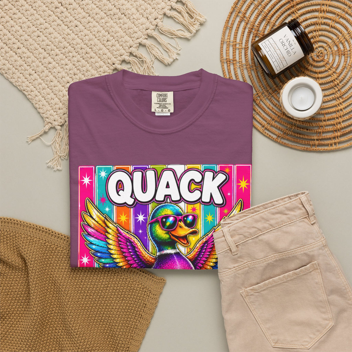 Quack Headed Duck T Shirt Vibrant Retro Rainbow Duck Graphic Tee
