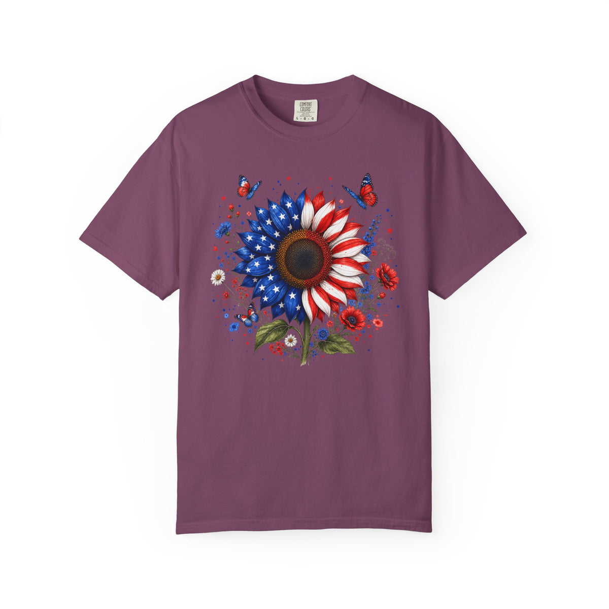 Patriotic Sunflower T Shirt American Flag Floral Tee Fourth of July
