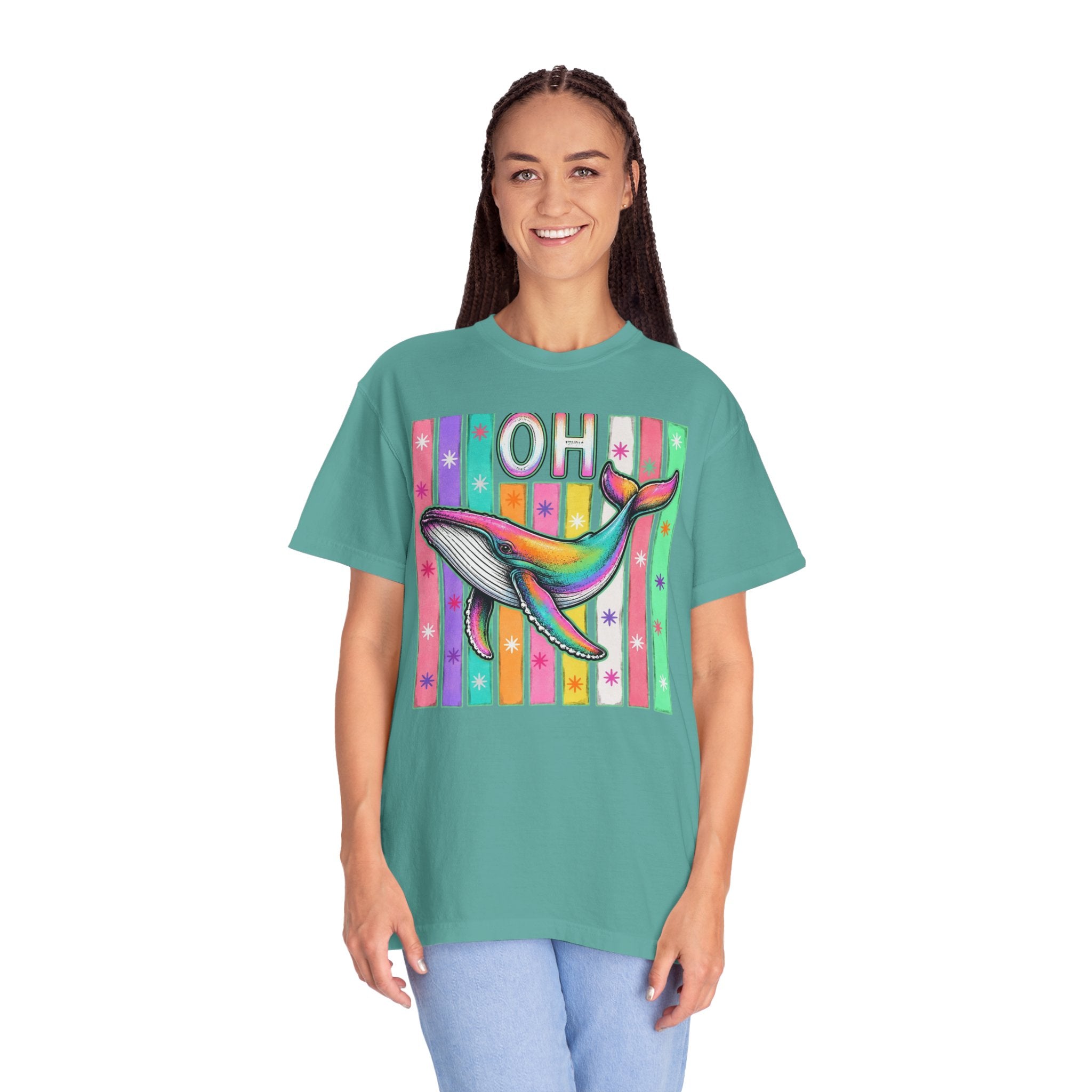 Oh Rainbow Whale T Shirt Retro Striped Graphic Tee