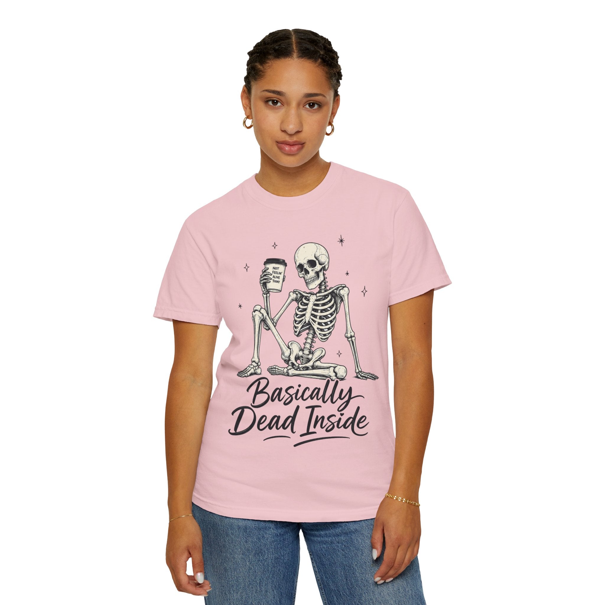 T Shirt Basically Dead Inside Skeleton Coffee Graphic Tee