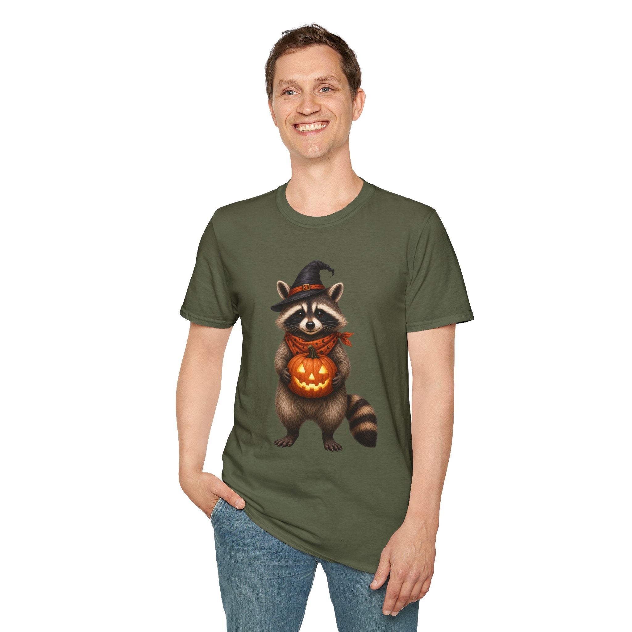 Raccoon Witch Halloween T Shirt Cute Pumpkin Trick-or-Treat Tee