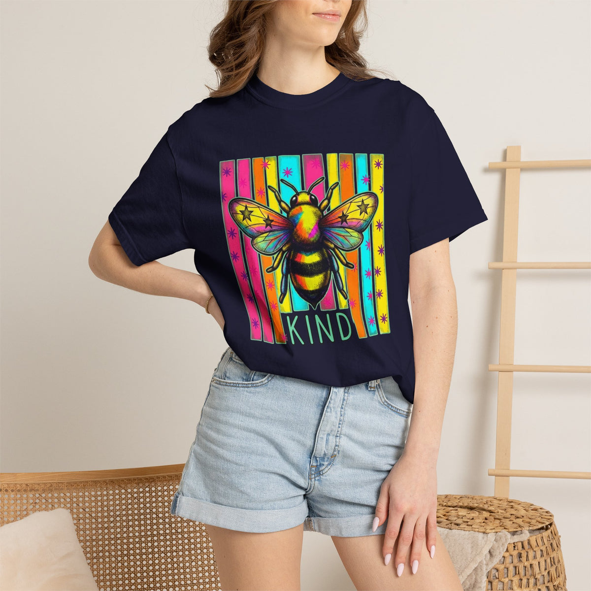Bee Kind T Shirt Colorful Retro Striped Graphic Tee