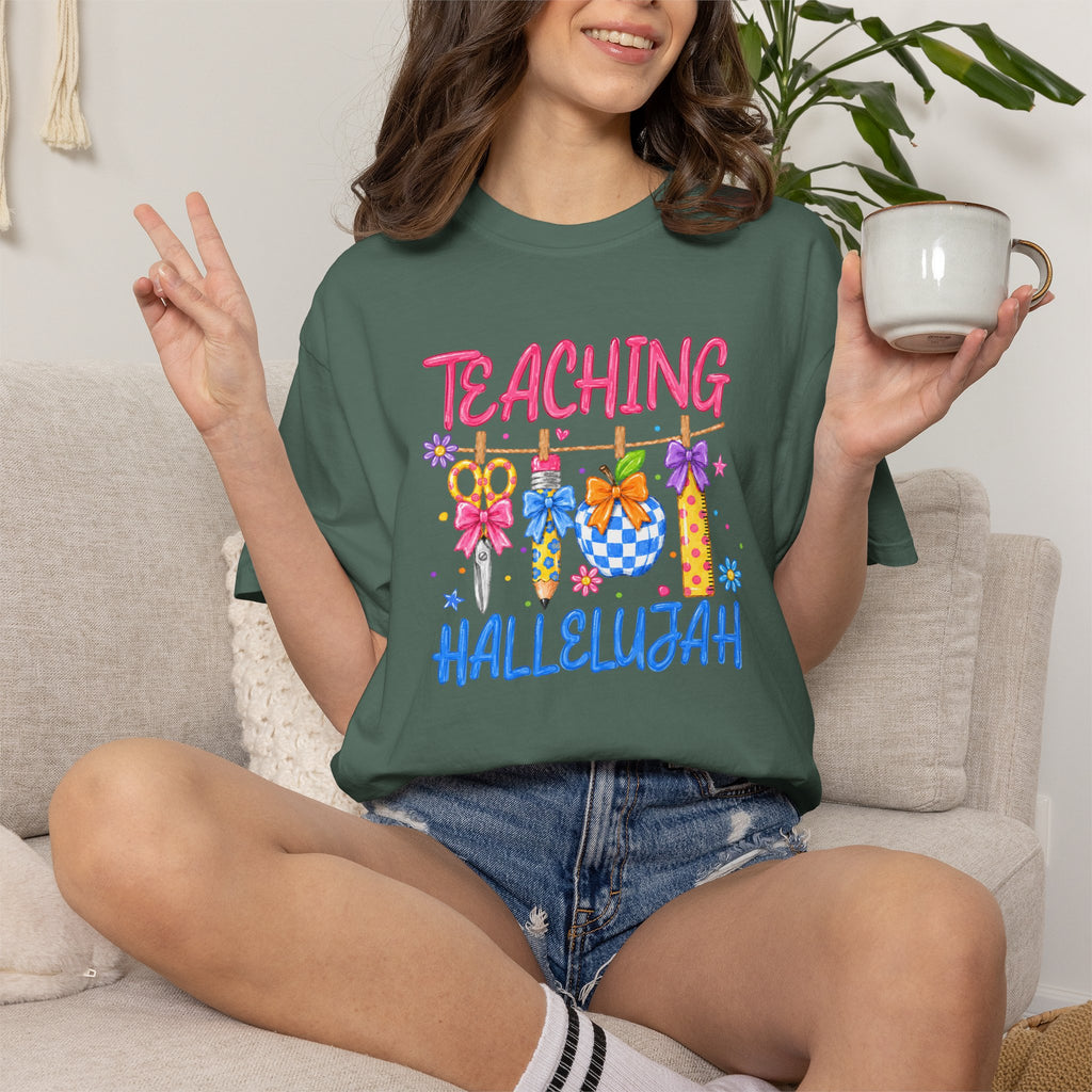 Teaching Hallelujah T Shirt | Teacher Shirt with Floral Clipart and Chalkboard