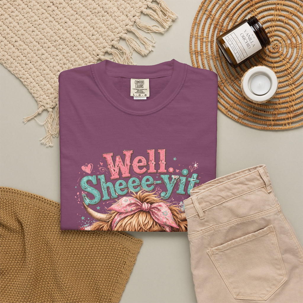 T-Shirt Well Sheey it Cute Highland Cow Graphic Tee