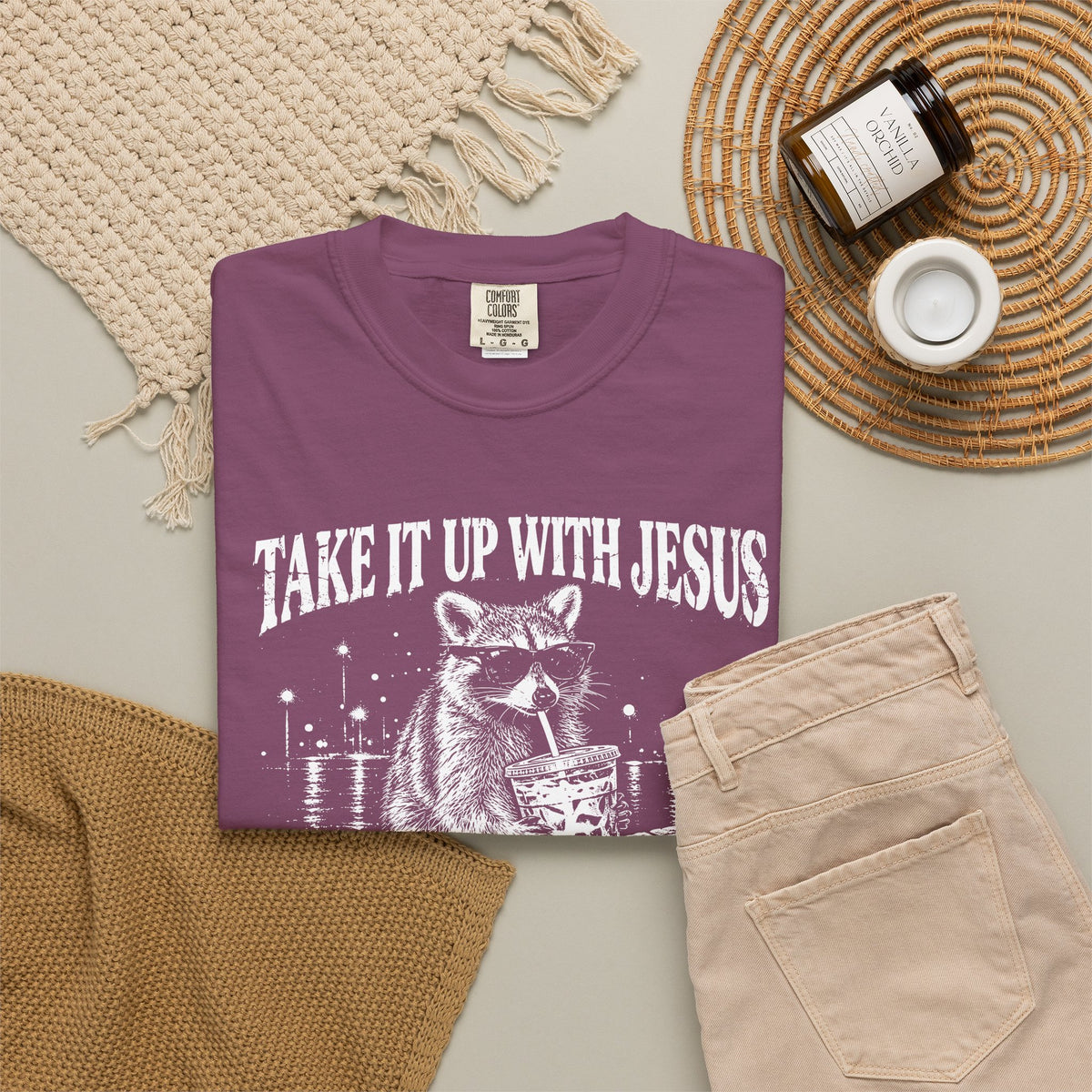 Take It Up With Jesus Shirt, Funny Raccoon Tee, He Made Me This Way, Sarcastic Christian Shirt, Funny Faith Gift, Unisex Graphic Tee