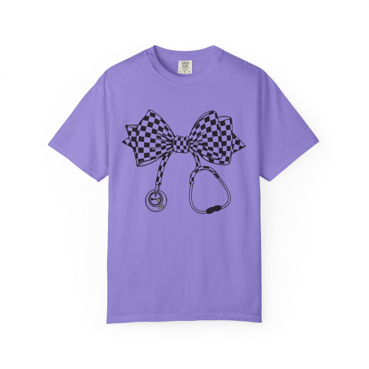 Checkerboard Bow Stethoscope T Shirt Nurse and Medical Student Gift