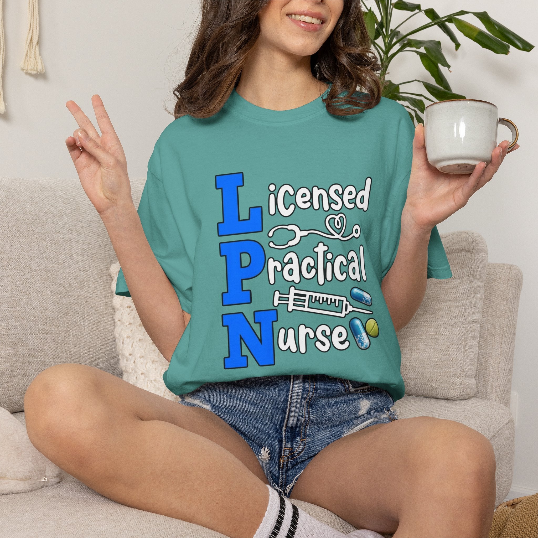 LPN Licensed Practical Nurse Graphic T-Shirt Cute Medical Badge & Pills Design