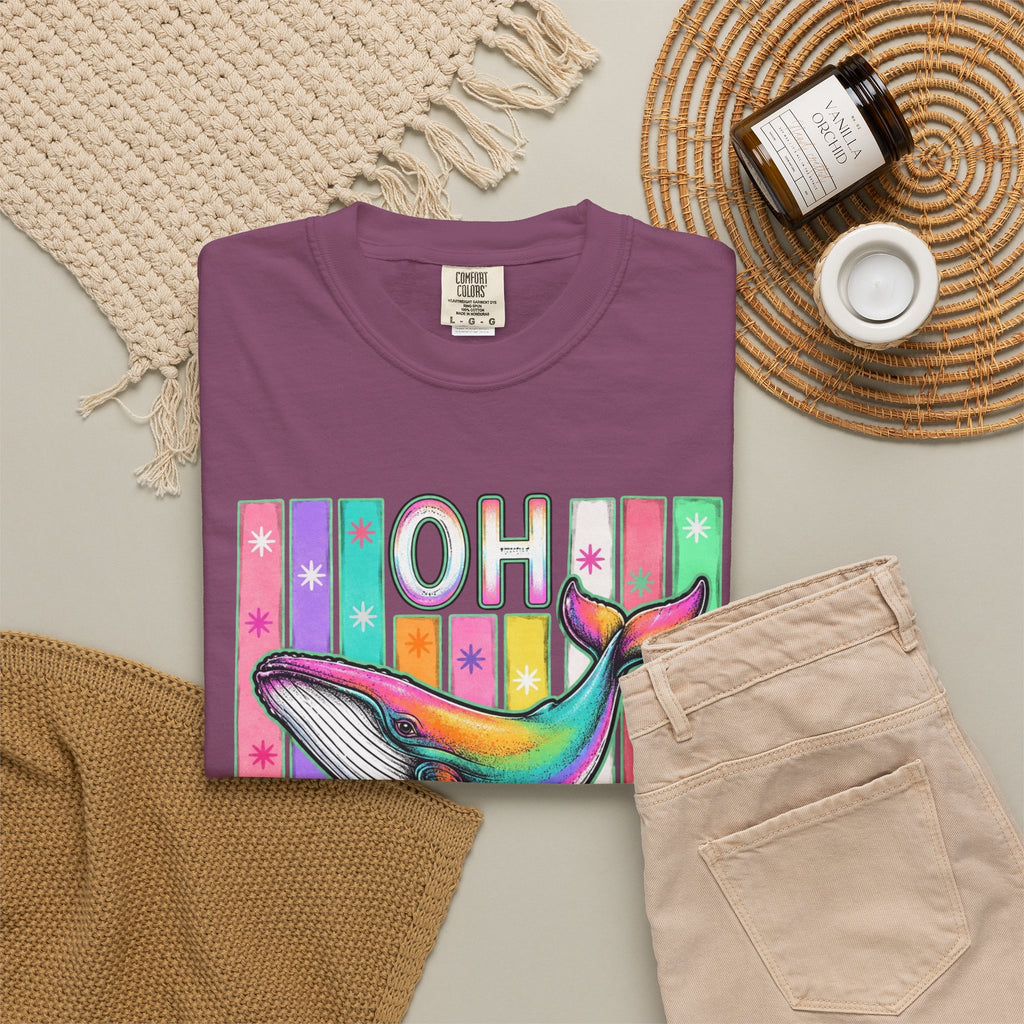 Oh Rainbow Whale T Shirt Retro Striped Graphic Tee
