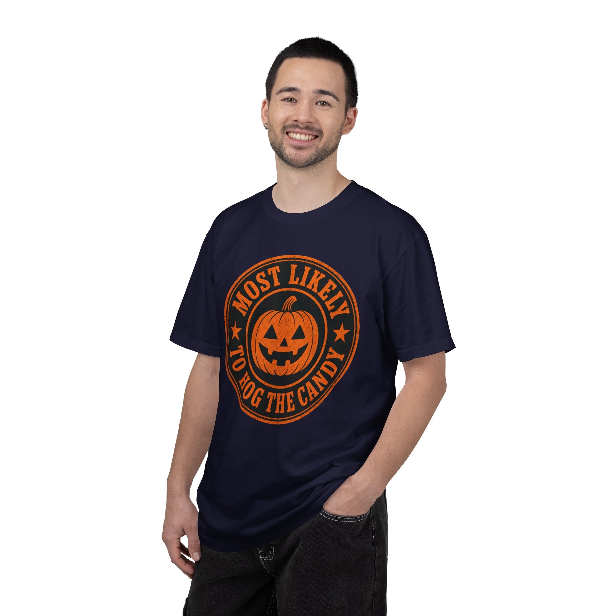 Most Likely to Hog the Candy Halloween T Shirt Jack-O Lantern Pumpkin Graphic Tee