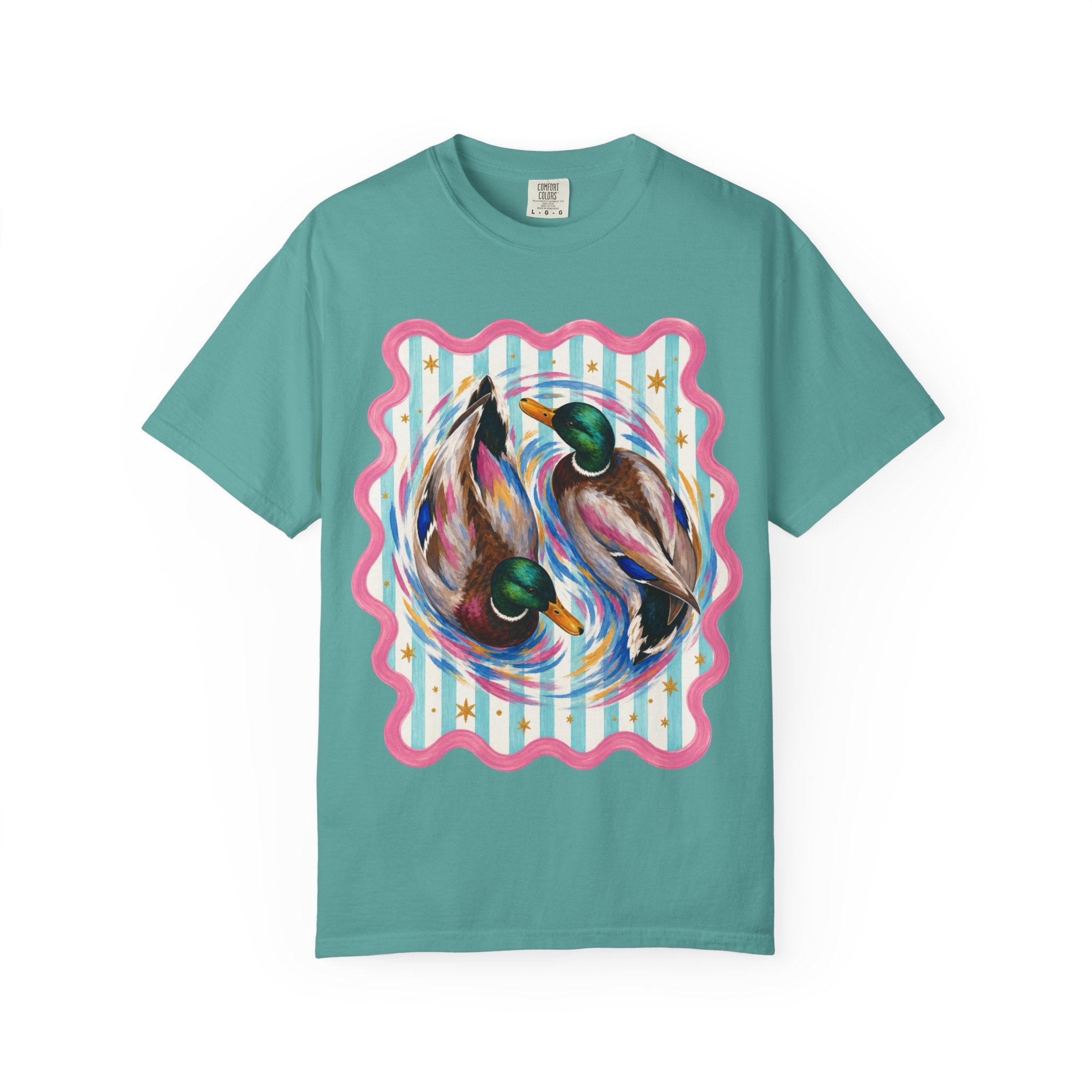 Mallard Duck Art T Shirt Colorful Paired Ducks Graphic Tee