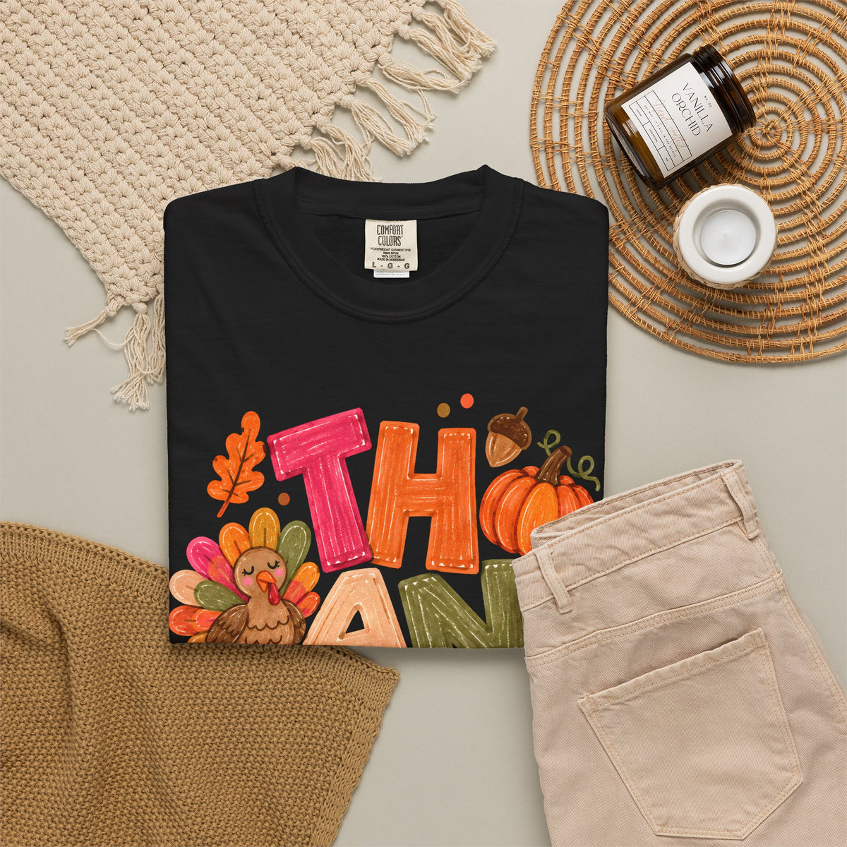 Thankful Turkey Shirt, Cute Thanksgiving Tee, Colorful Fall Graphic T-Shirt, Thanksgiving Outfit, Autumn Shirt, Fall Teacher Gift