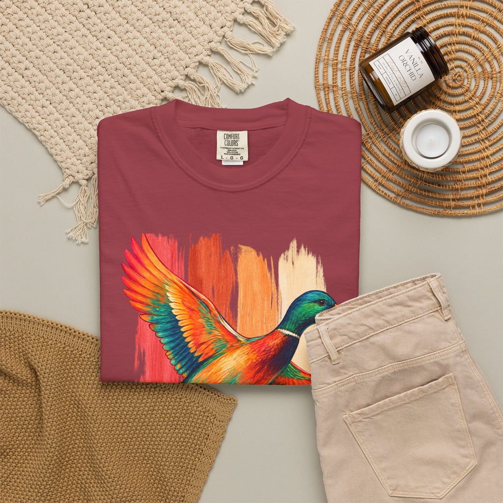 Colorful Flying Duck Tee | Vibrant Mallard Illustration, Nature Shirt