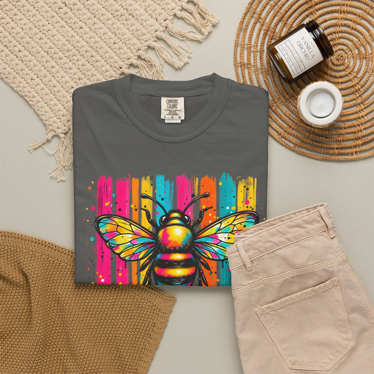 Bee Kind T Shirt Colorful Retro Striped Graphic Tee