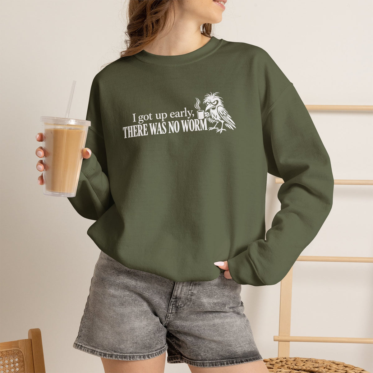 I Got Up Early There Was No Worm Sweatshirt, Funny Bird Coffee Crewneck, Sarcastic Morning Shirt, Grumpy Bird Gift