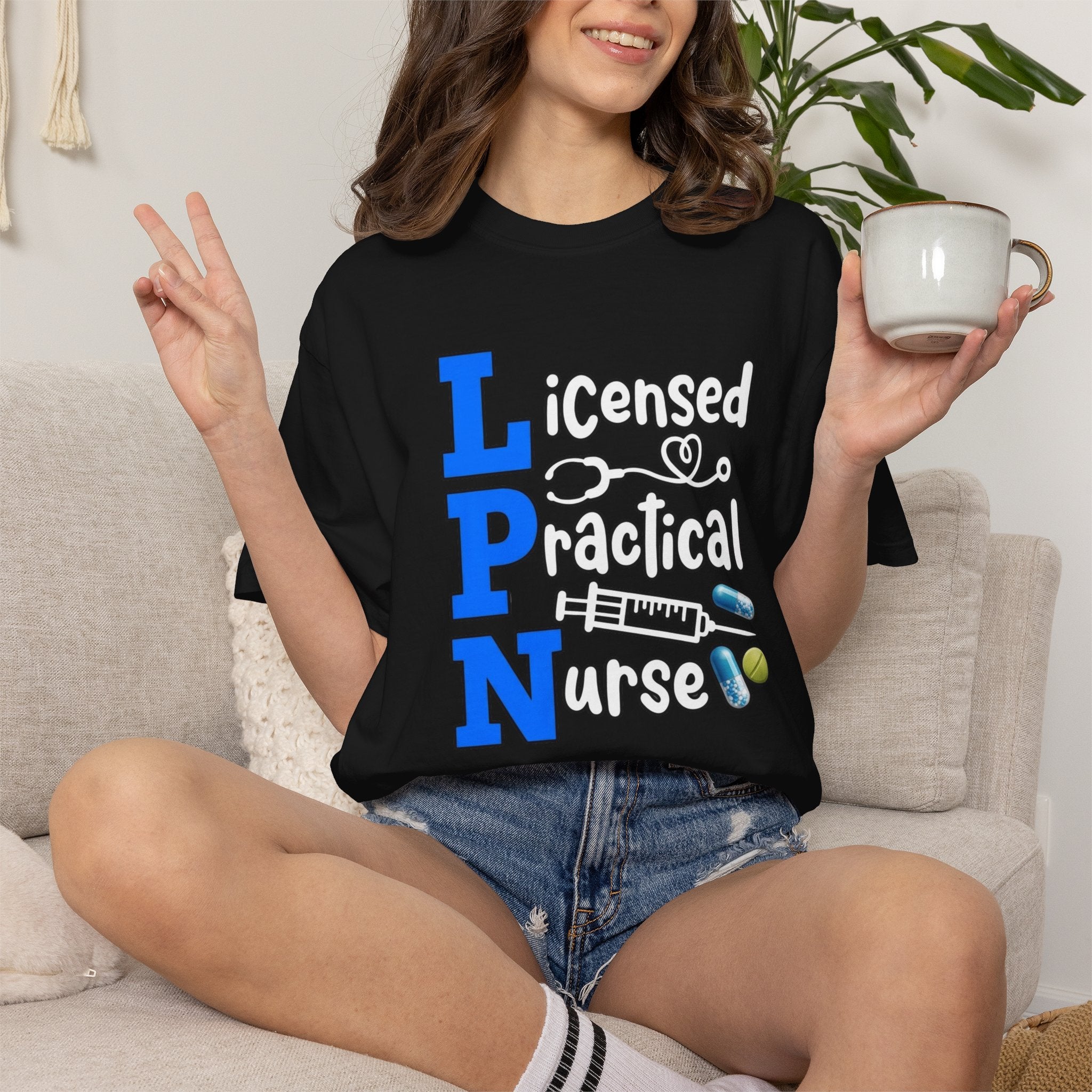 LPN Licensed Practical Nurse Graphic T-Shirt Cute Medical Badge & Pills Design