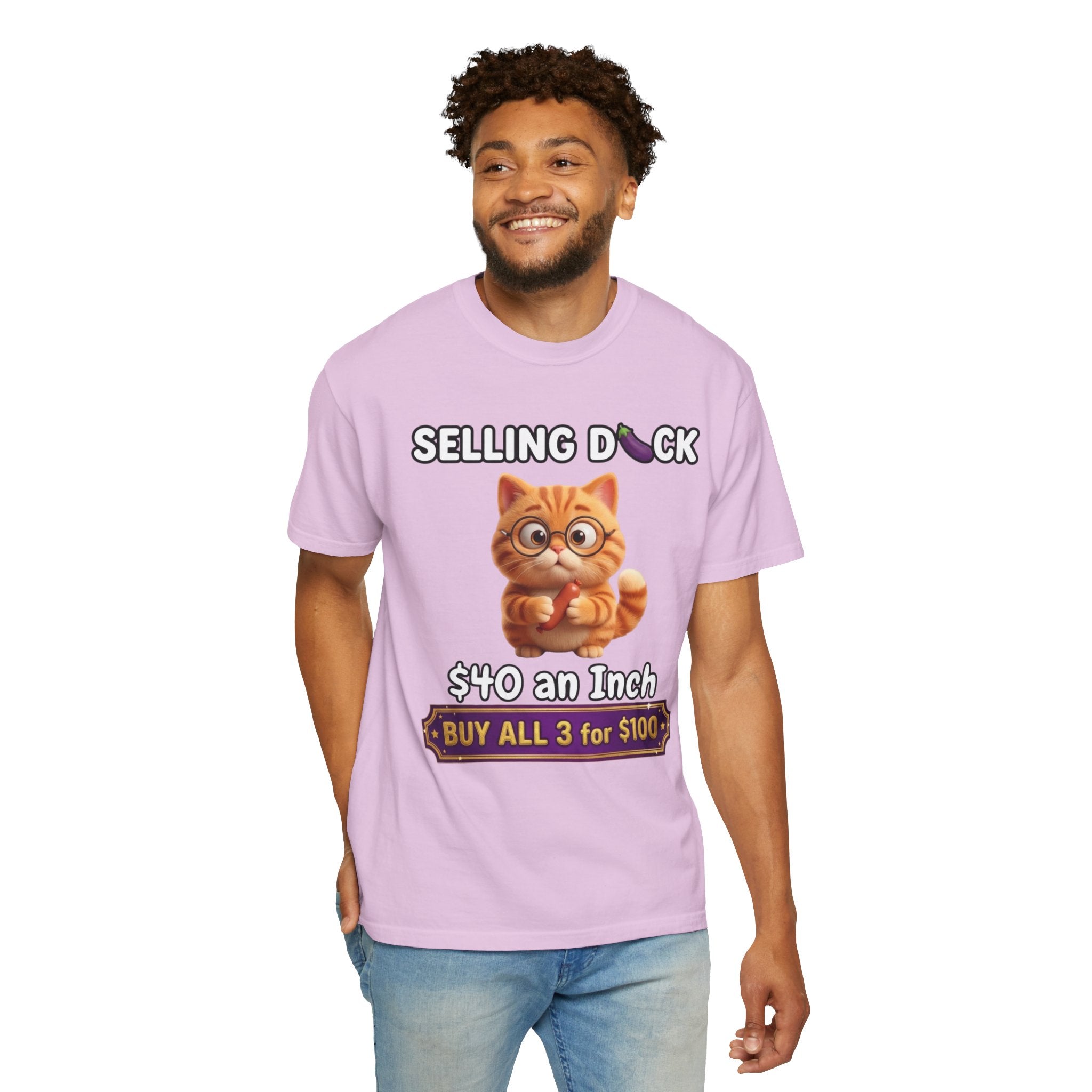 Funny Cat Graphic T-Shirt  Selling D ck Novelty Tee with Cute Kitten 40 an Inch Slogan