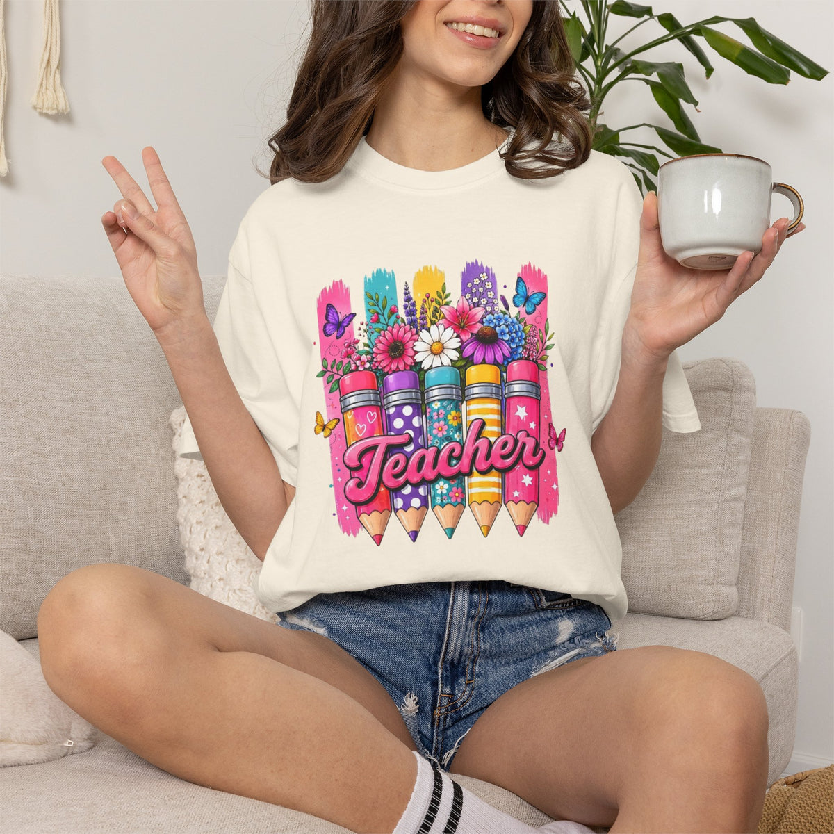 Colorful Pencil Bouquet Teacher T Shirt | Floral School Design