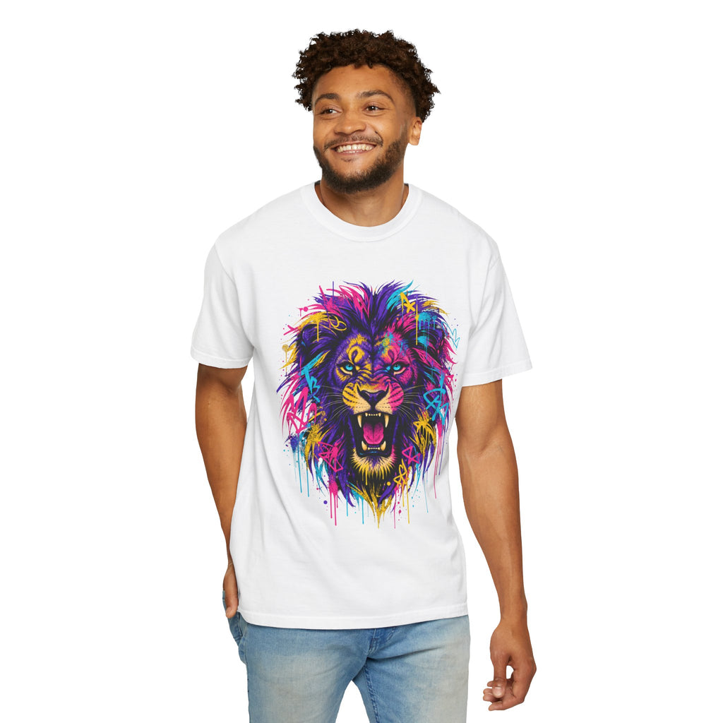 Colorful Roaring Lion T Shirt Vibrant Neon Animal Graphic Tee