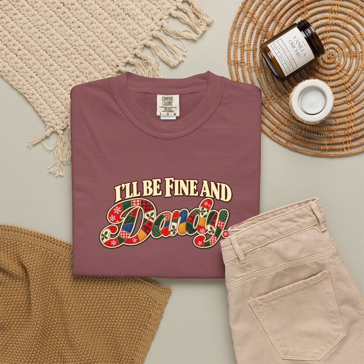 Fine and Dandy Christmas Shirt, Coordinating Couple Christmas Tee, Vintage Patchwork Holiday Shirt, Retro Christmas Graphic Tee