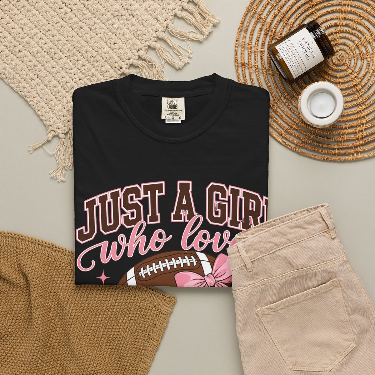 Just A Girl Who Loves Football T Shirt Pink Bow Football Tee