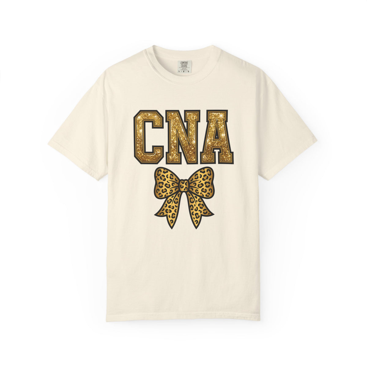 CNA Leopard Bow T Shirt Sparkle Gold Nurse Aide Tee