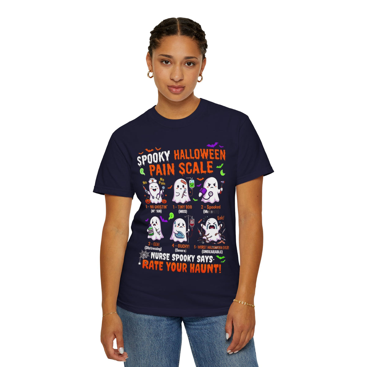 Halloween Ghost Pain Scale T-Shirt Spooky Halloween Pain Scale Nurse Funny Tee