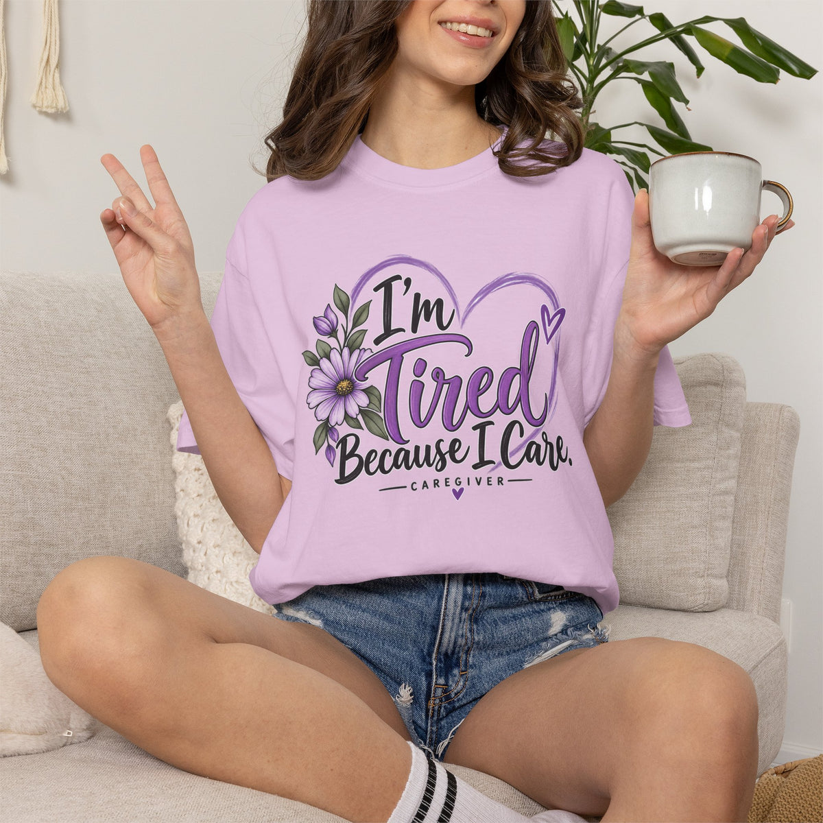 Im Tired Because I Care floral heart T Shirt Caregiver tee
