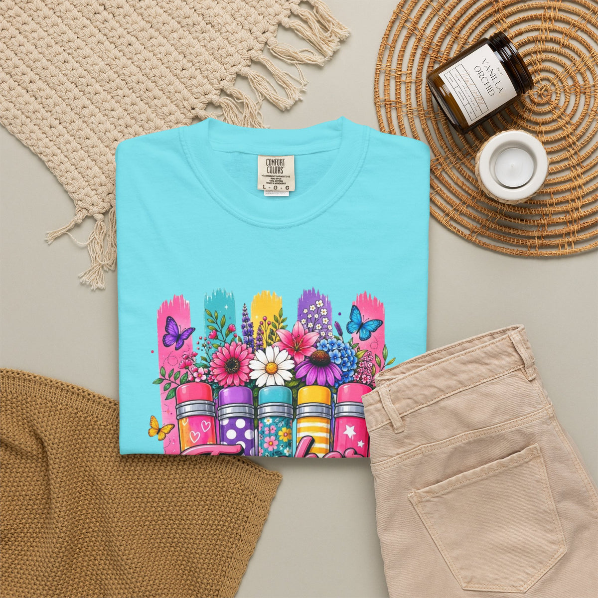 Colorful Pencil Bouquet Teacher T Shirt | Floral School Design