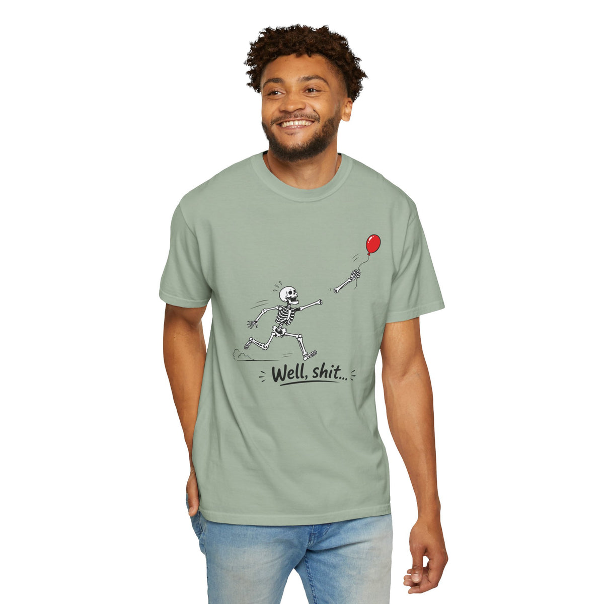 Skeleton Chasing Balloon Tee Shirt Well shit Graphic Tee