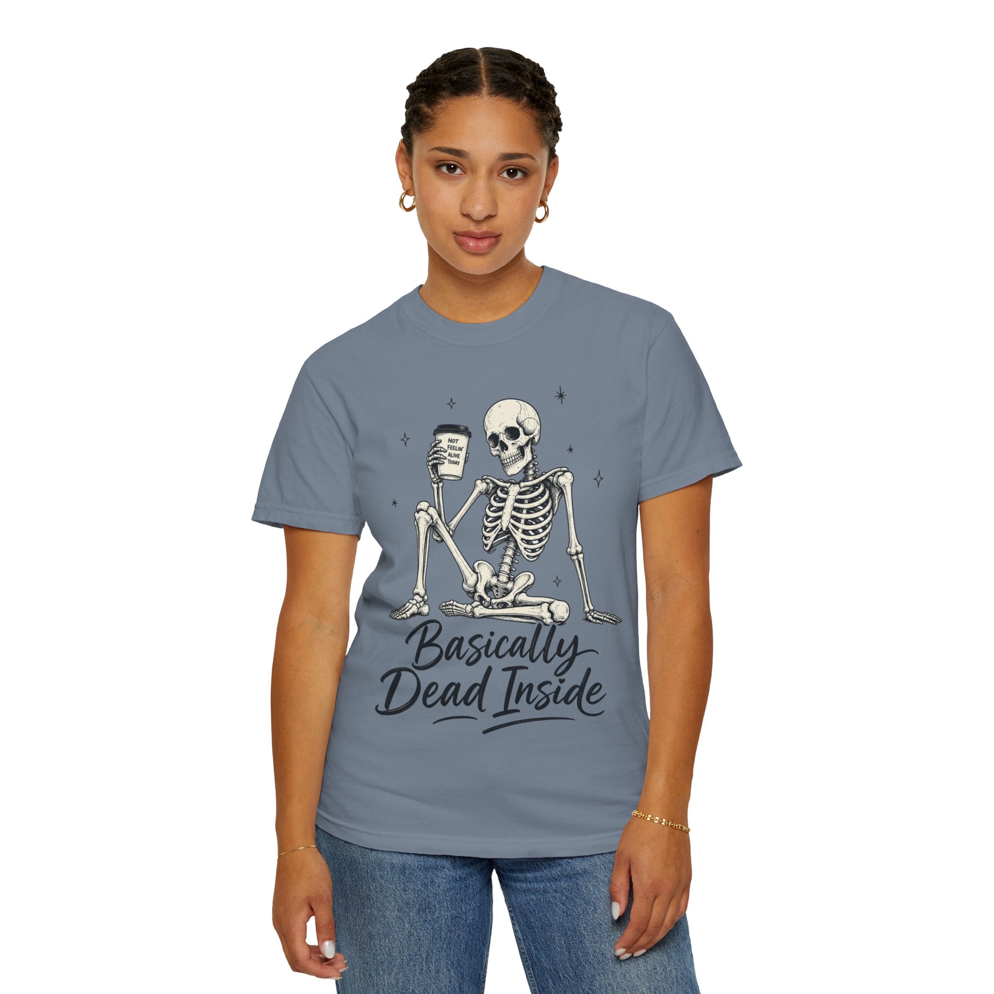 T Shirt Basically Dead Inside Skeleton Coffee Graphic Tee