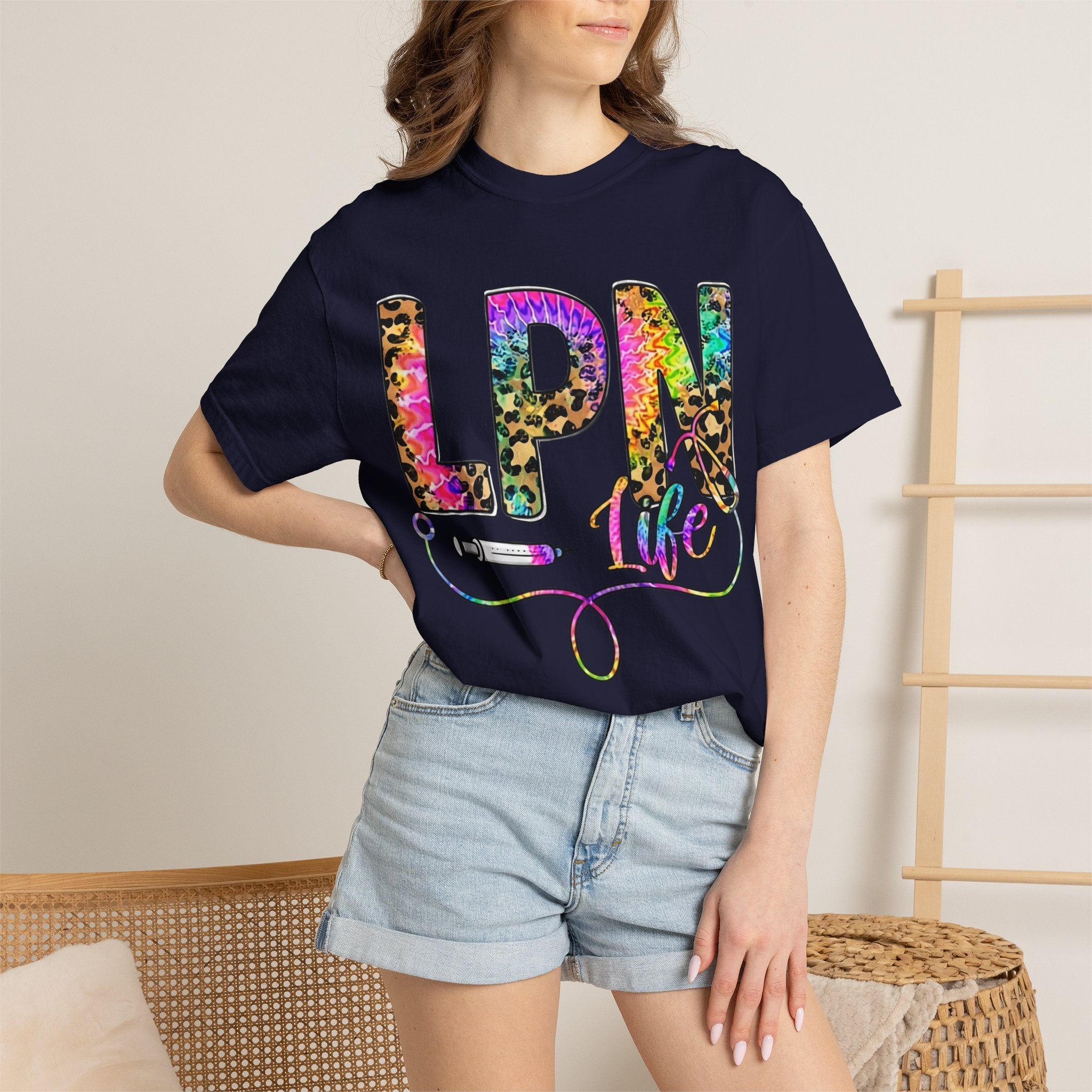 LPN Life T Shirt Colorful Leopard Stethoscope Nursing Tee