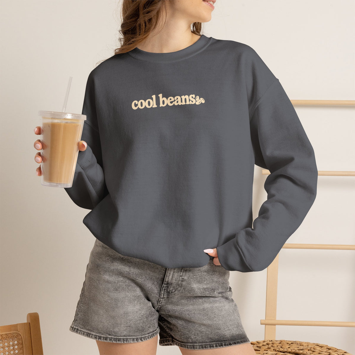 cool beans text Crewneck Sweatshirt | minimalist typography, black sweatshirt