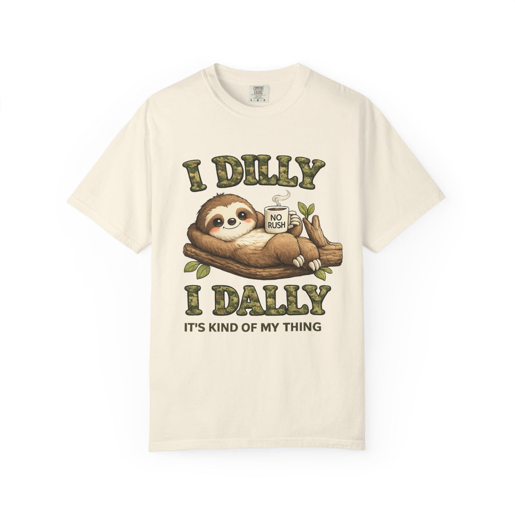 Sloth I Dilly I Dally Relaxed T-Shirt Funny Lazy Day Graphic Tee