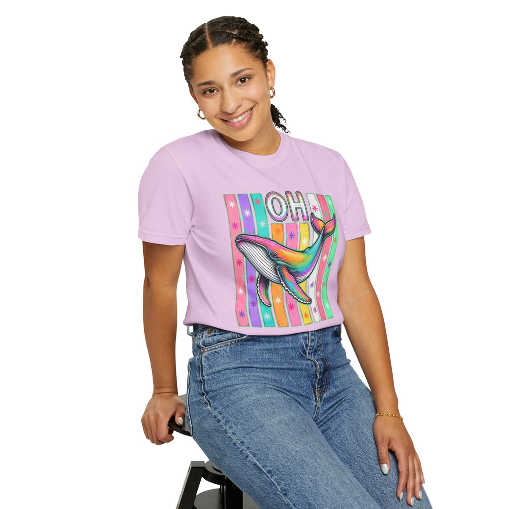Oh Rainbow Whale T Shirt Retro Striped Graphic Tee