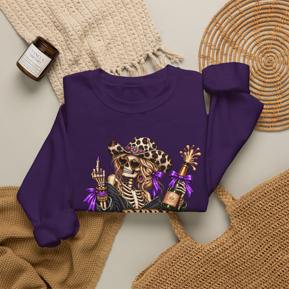 Good Riddance 2026 Sweatshirt, Funny New Years Eve Outfit, Sassy Skeleton Cowgirl Crewneck, Western Leopard Print Shirt, Sarcastic Gift