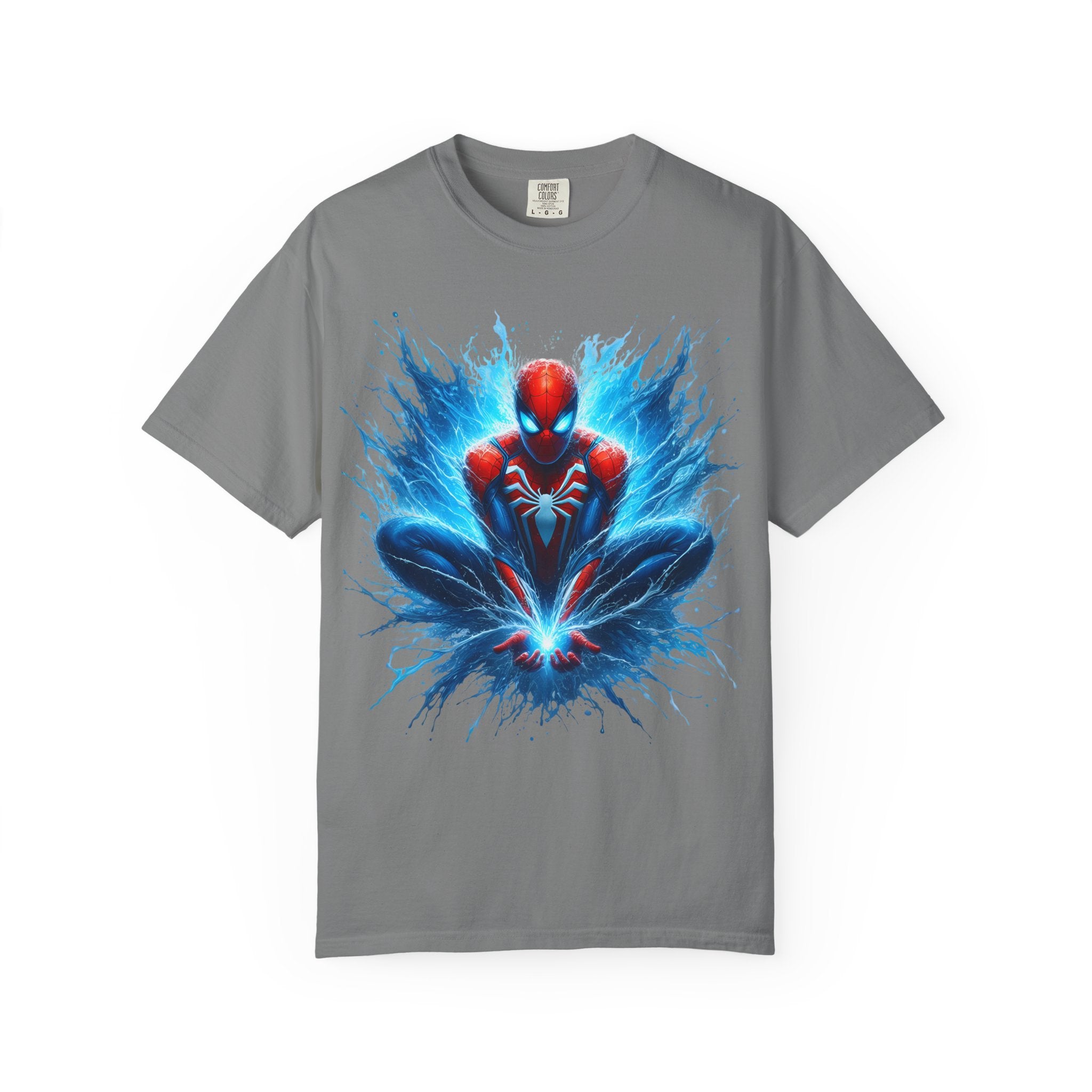 Spider Hero Graphic T Shirt Dynamic Blue Splash Superhero Tee