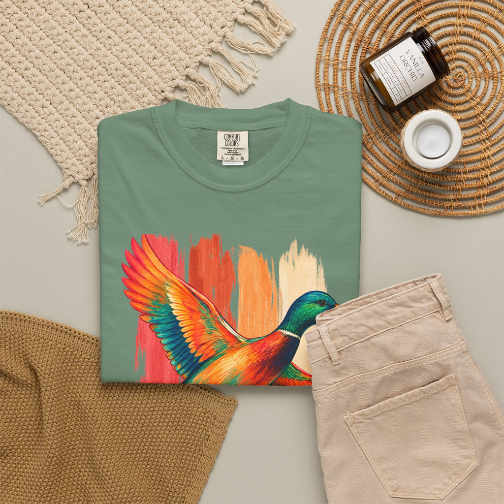 Colorful Flying Duck Tee | Vibrant Mallard Illustration, Nature Shirt