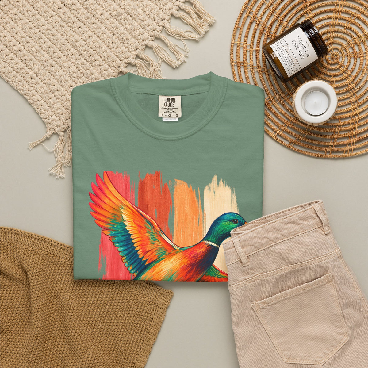 Colorful Flying Duck Tee | Vibrant Mallard Illustration, Nature Shirt