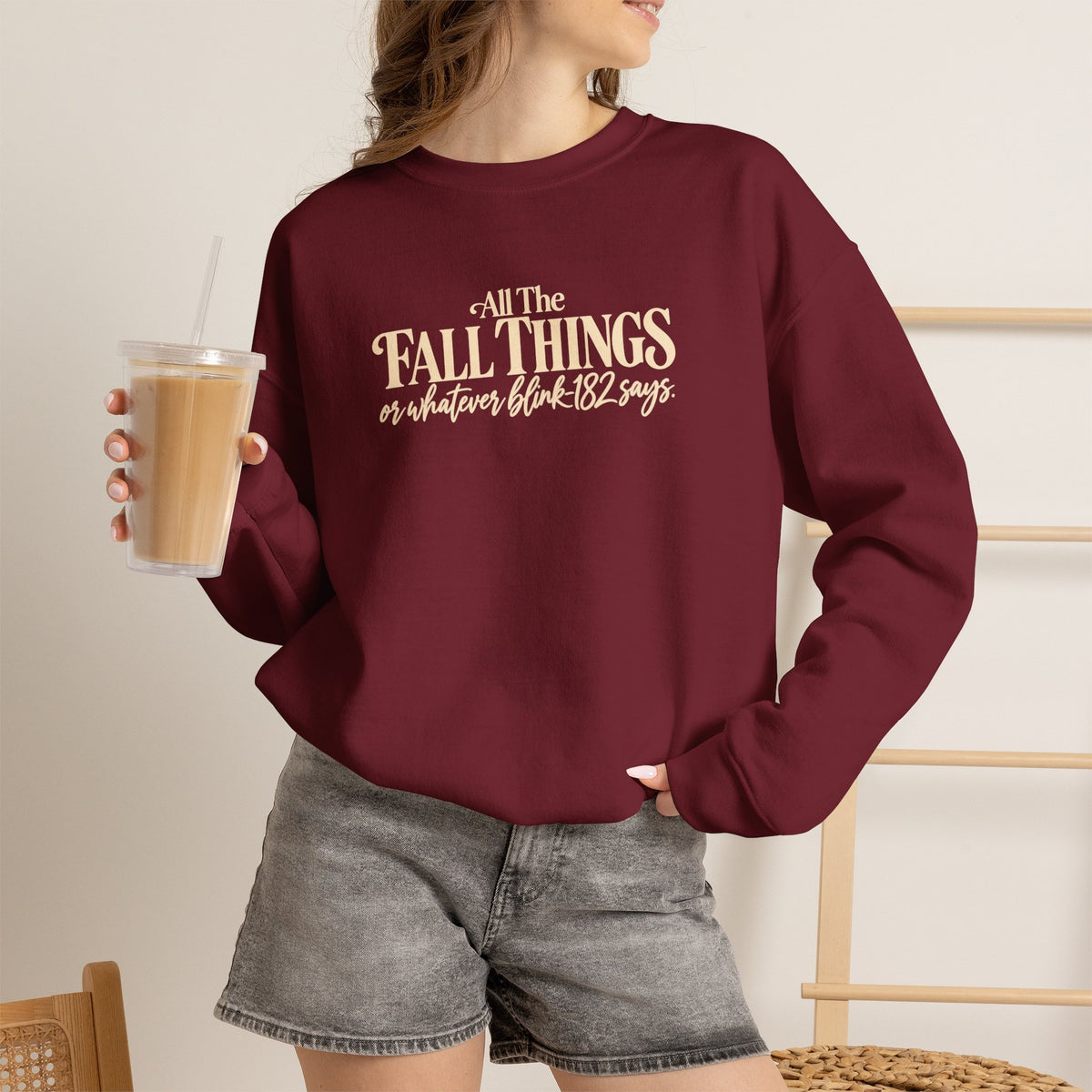 Crewneck Sweatshirt All the Fall Things Minimal Cream Script Inspirational Pullover