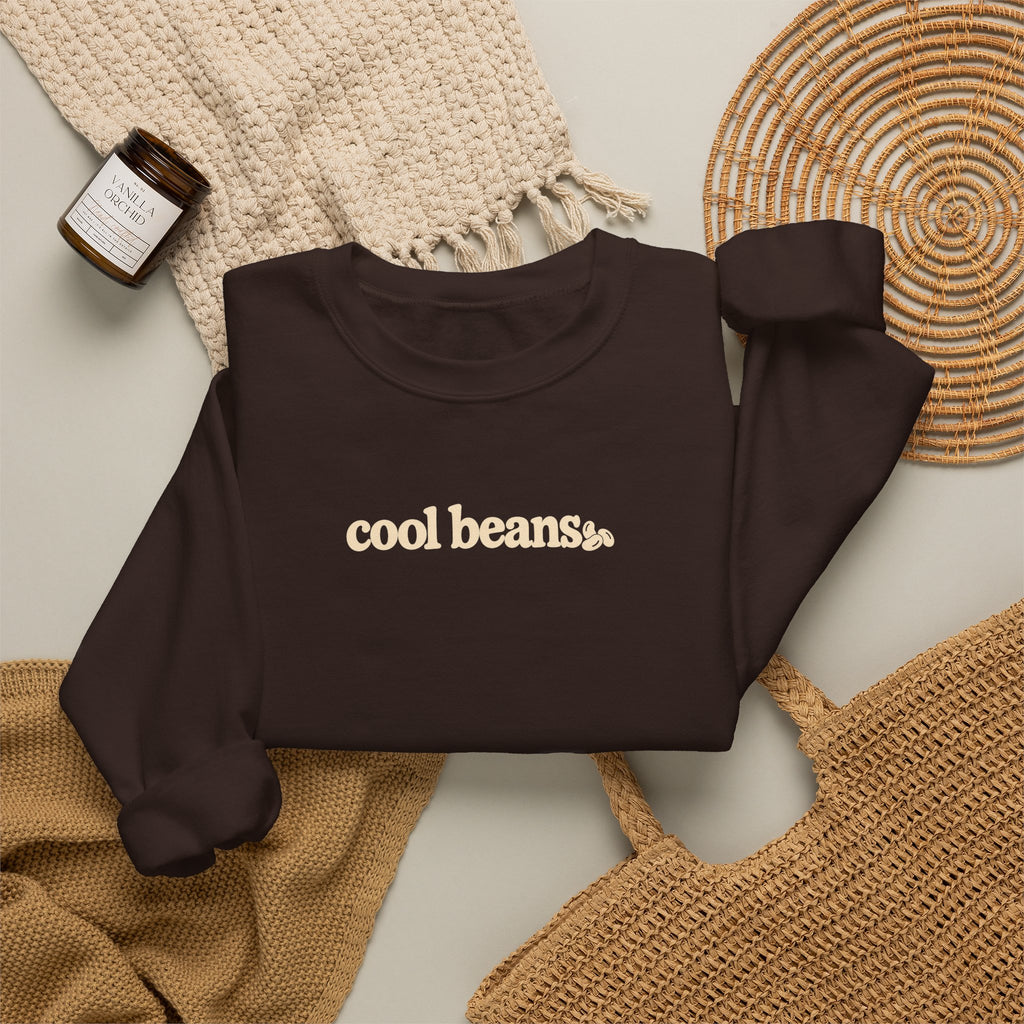 cool beans text Crewneck Sweatshirt | minimalist typography, black sweatshirt