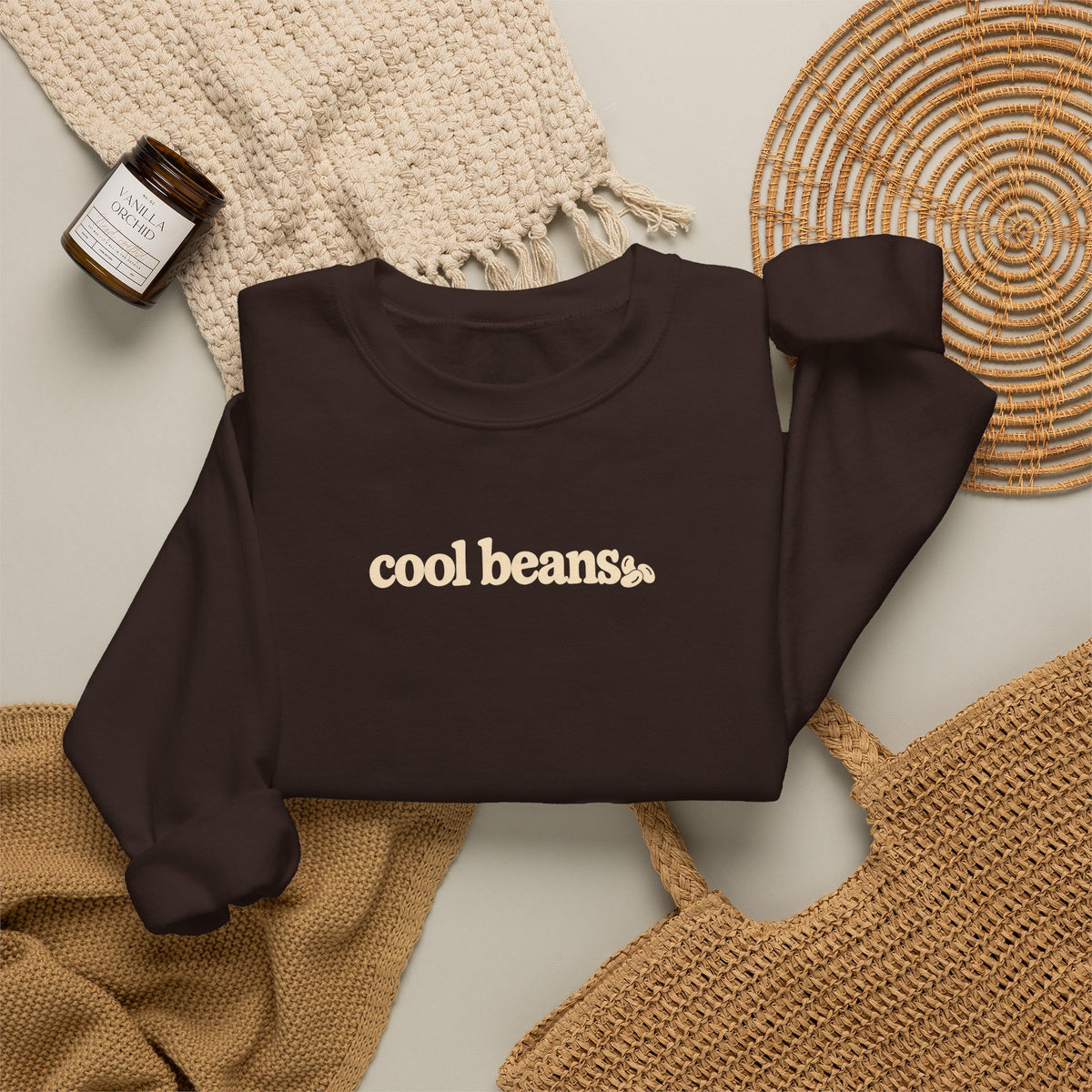 cool beans text Crewneck Sweatshirt | minimalist typography, black sweatshirt