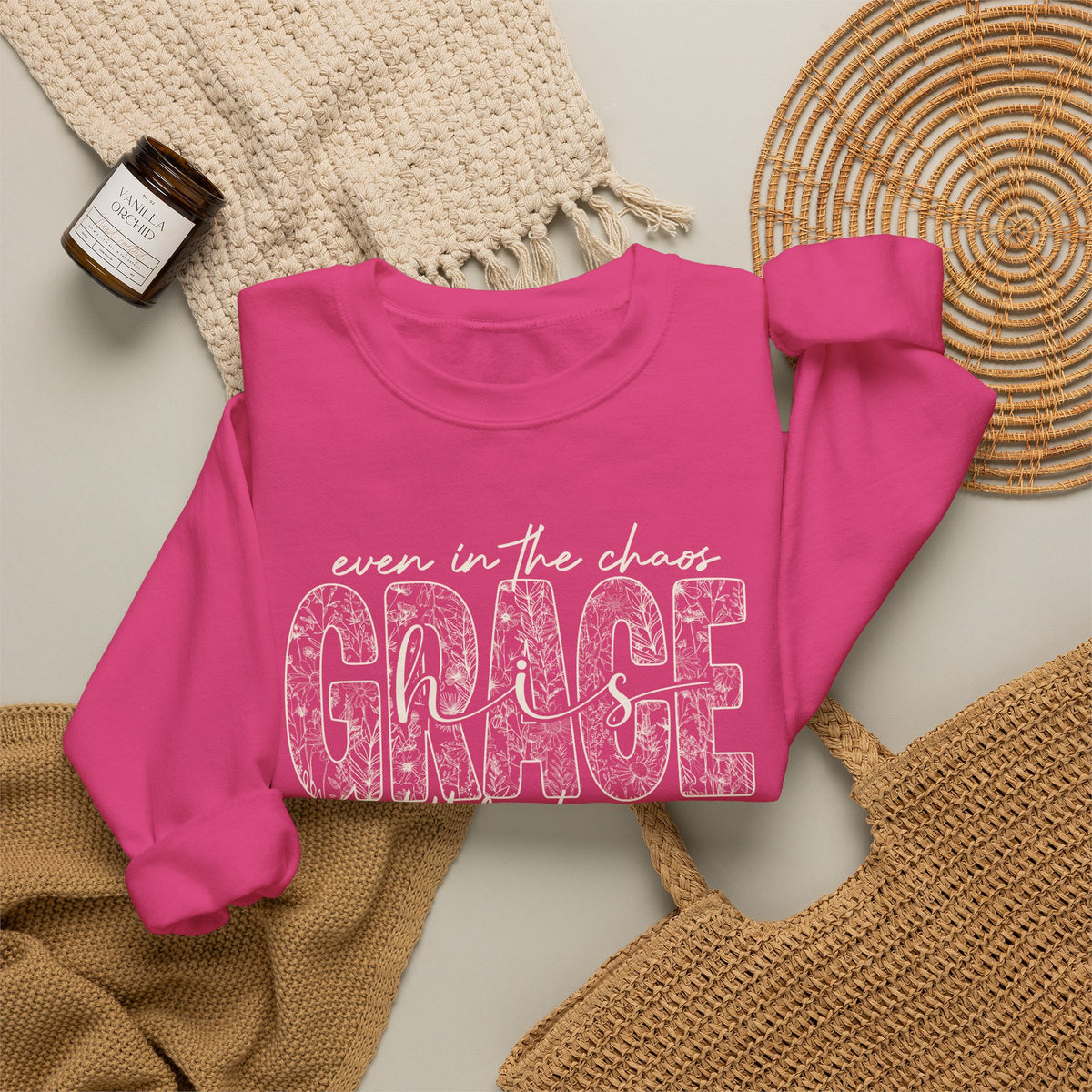 Even in the Chaos Grace Still Finds Me Sweatshirt, Christian Faith Crewneck, Inspirational Floral Grace Sweater, Religious Gift for Women