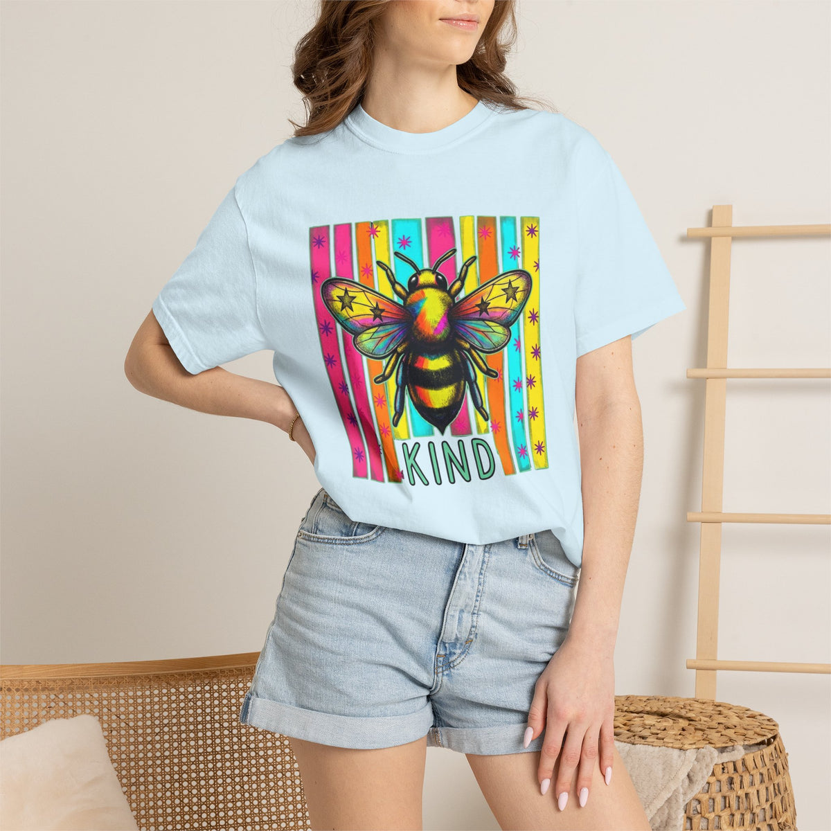 Bee Kind T Shirt Colorful Retro Striped Graphic Tee