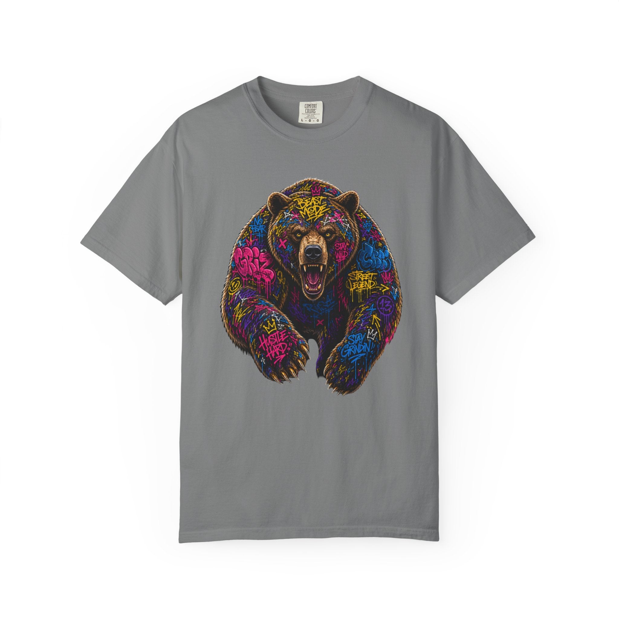 Bear Graffiti TShirt Neon Street Art Roaring Bear Graphic Tee