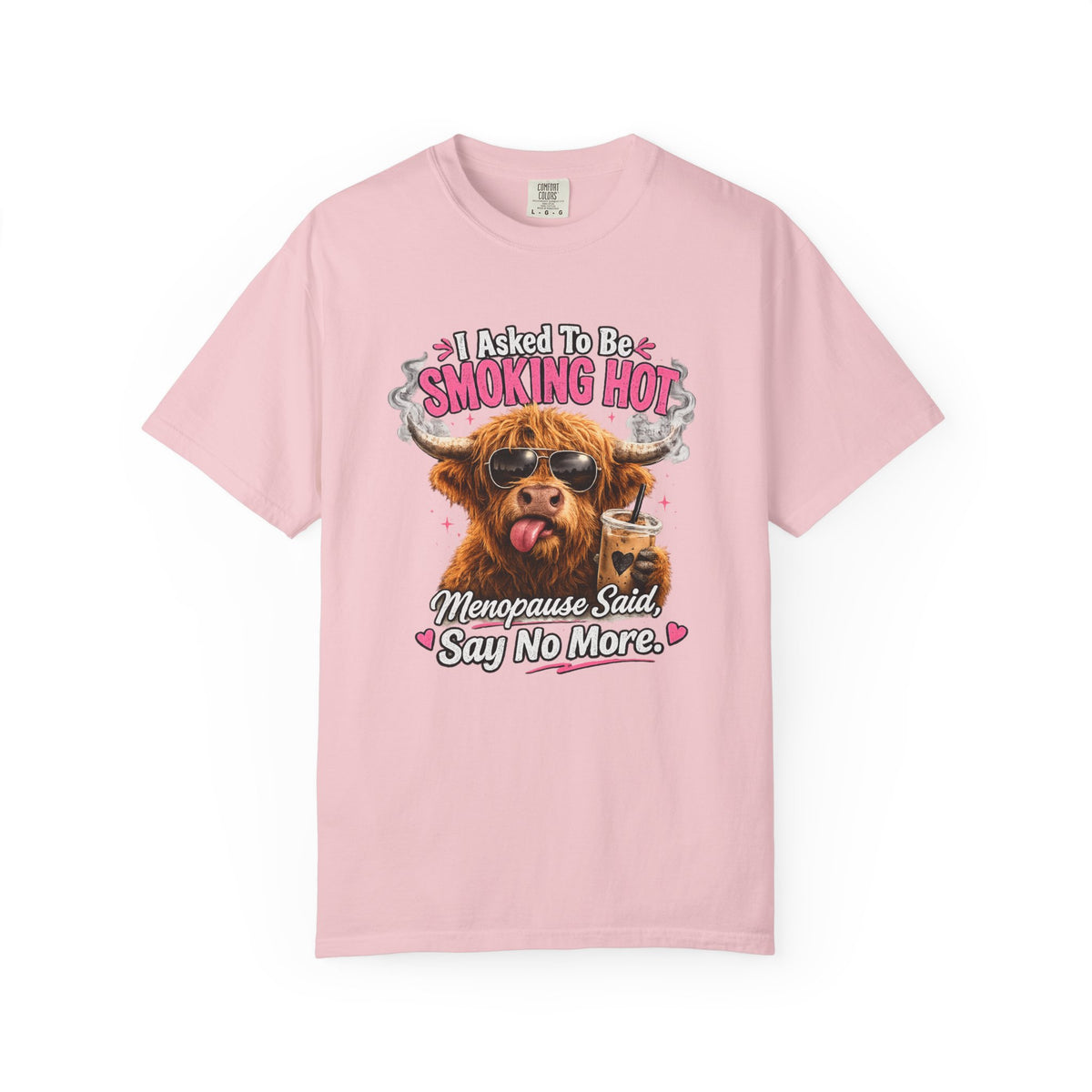 Menopause Smoking Hot T-Shirt Funny Cow with Sunglasses & Drink