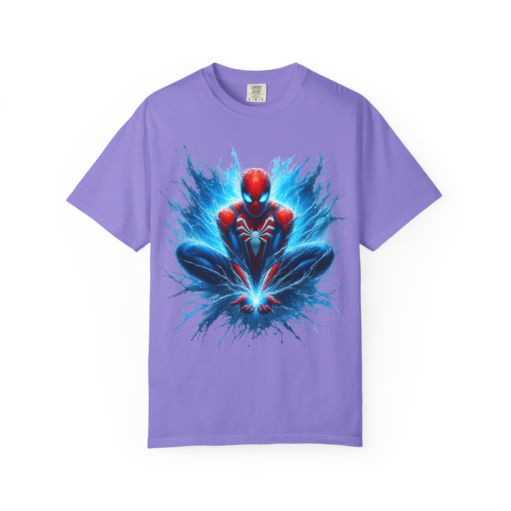 Spider Hero Graphic T Shirt Dynamic Blue Splash Superhero Tee