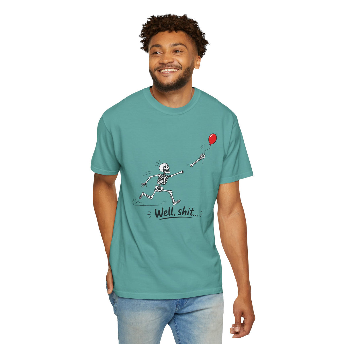 Skeleton Chasing Balloon Tee Shirt Well shit Graphic Tee